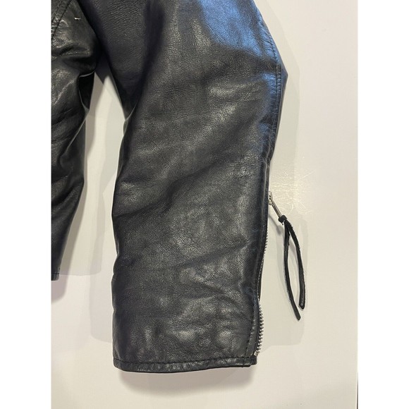 Silver Bike Leather Motorcycle Jacket Vintage 80's Coat Full Back Patch Size 50 - Picture 10 of 16